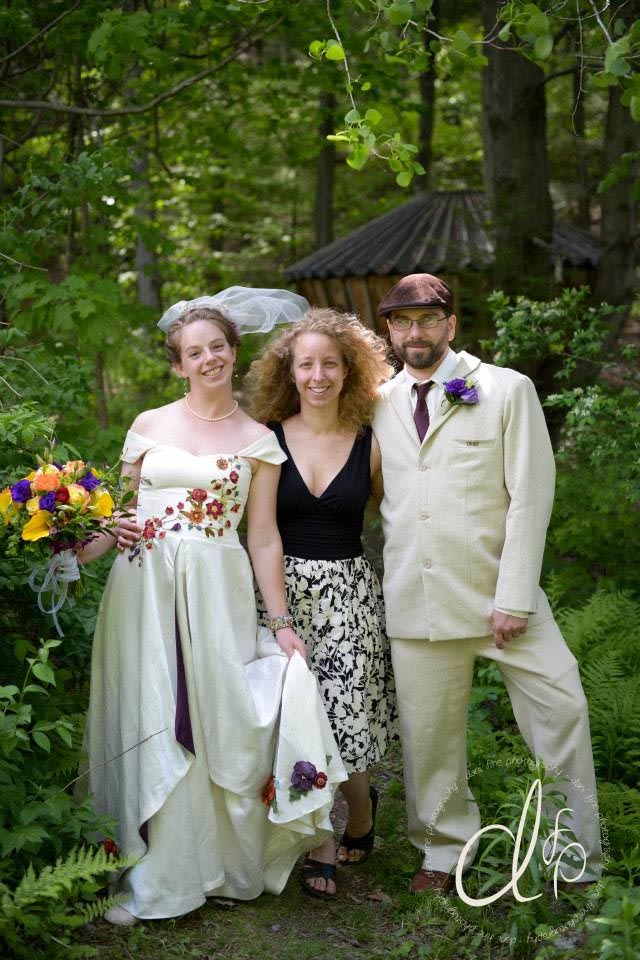 hemp and silk wedding dress and hemp groom's suit